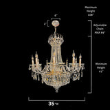 35-inch gold crystal chandelier size and dimension diagram.