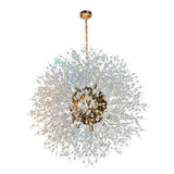 Gold starburst chandelier suspended with adjustable chain in modern interior