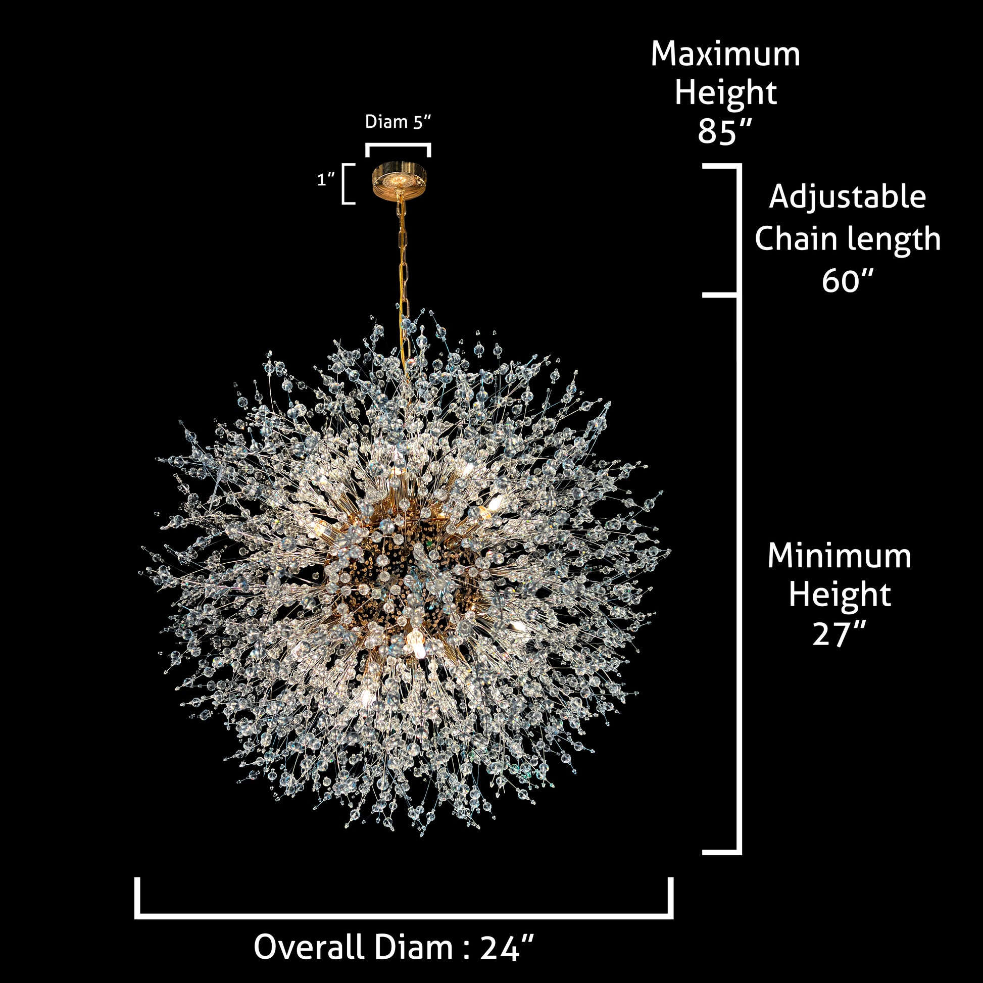 24 inch starburst size and dimensions of modern starburst crystal chandelier 