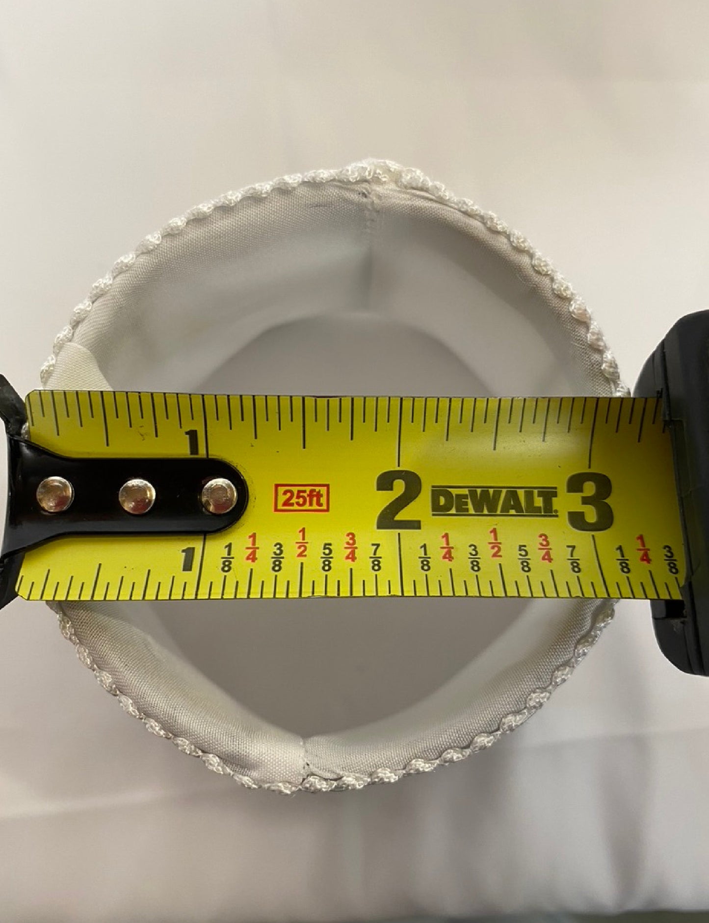 Top diameter measurement of gray satin lamp shade