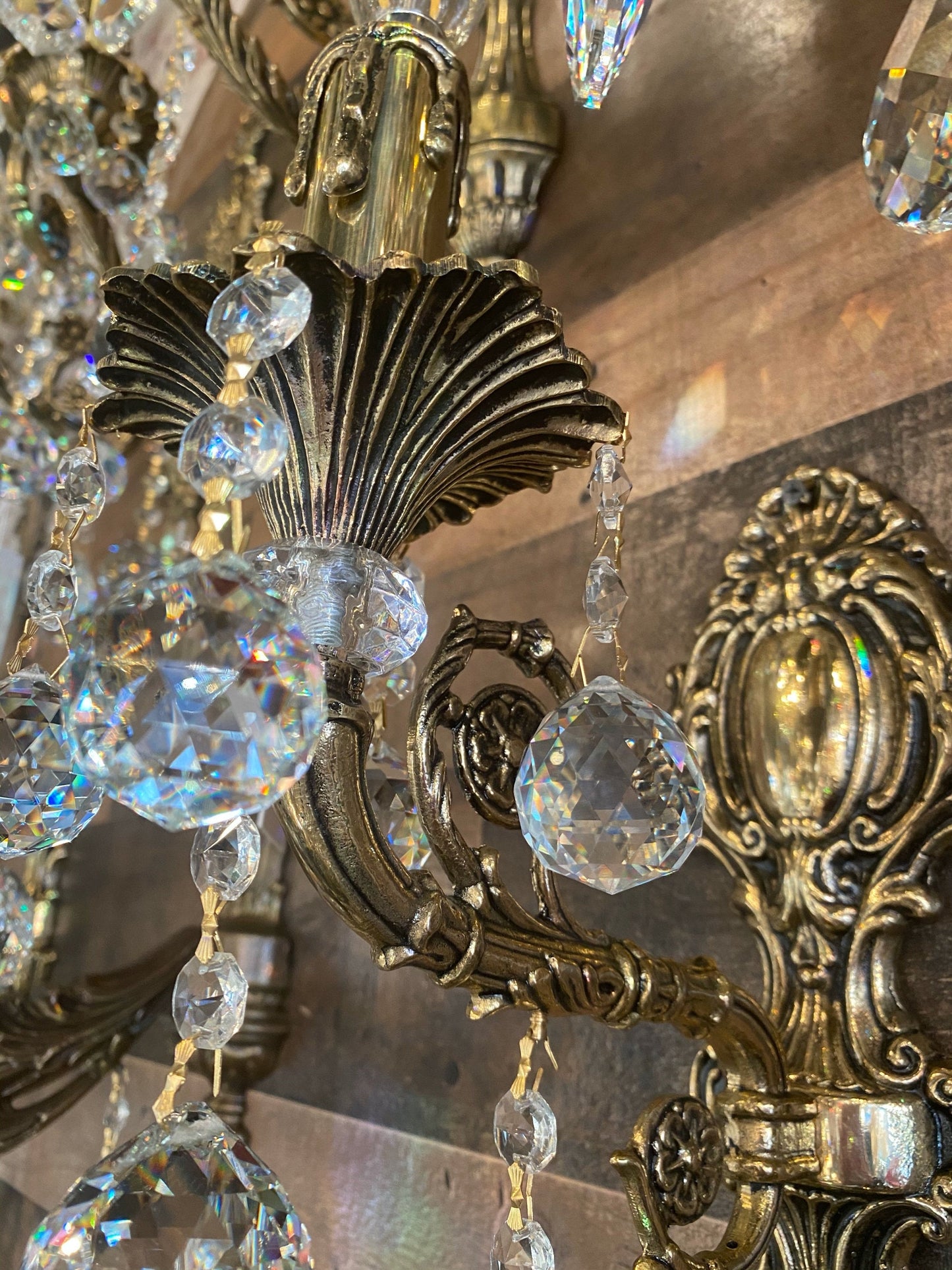 Traditional Italian Handmade Brass Wall Sconce with Crystal Accents