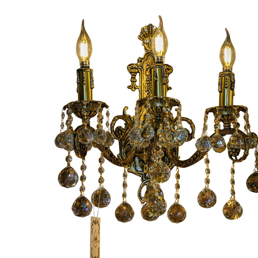 Handmade Italian Brass Crystal Wall Lamp, Classic Traditional Design