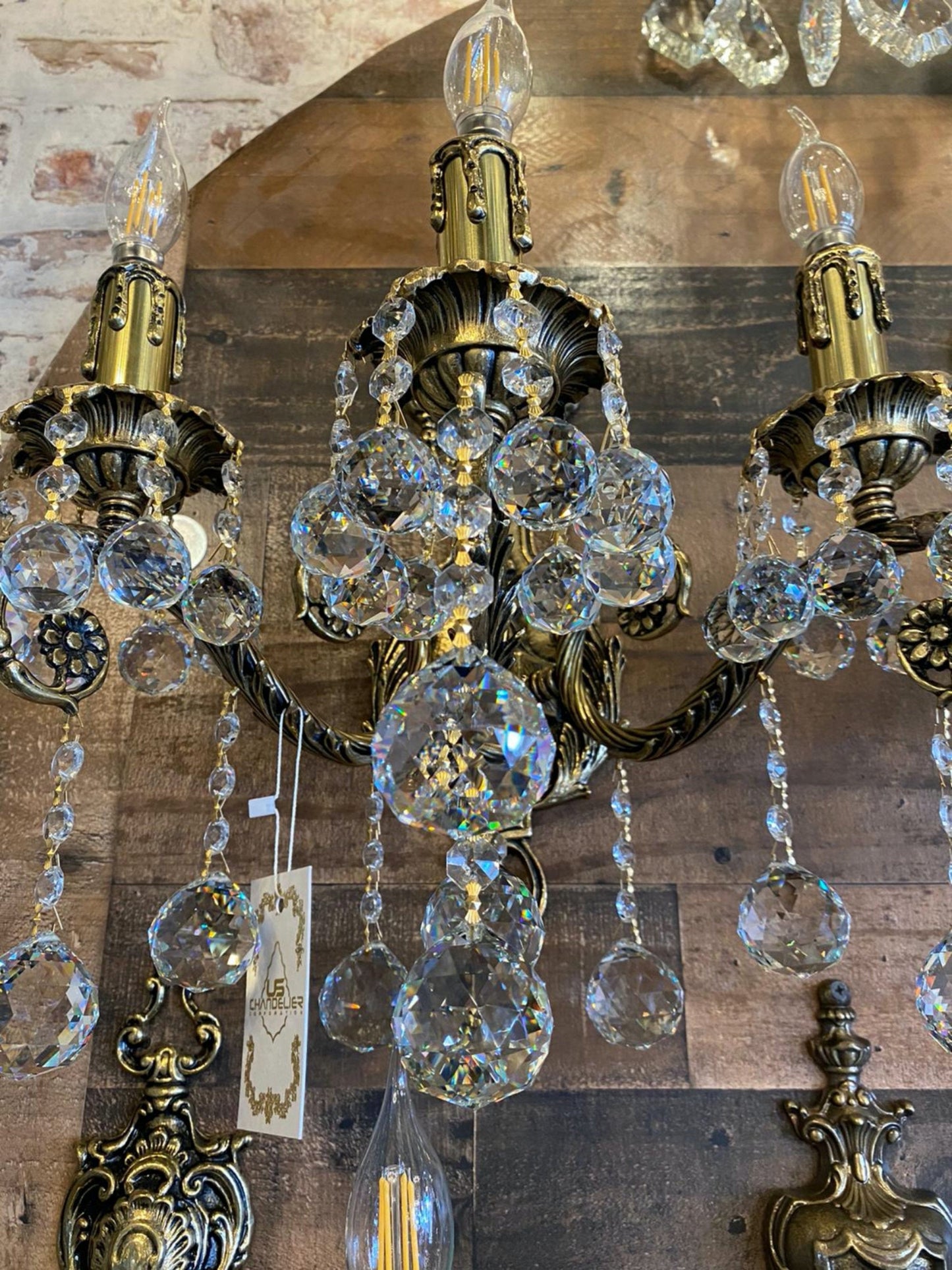 Handmade Italian Brass Crystal Wall Lamp, Classic Traditional Design