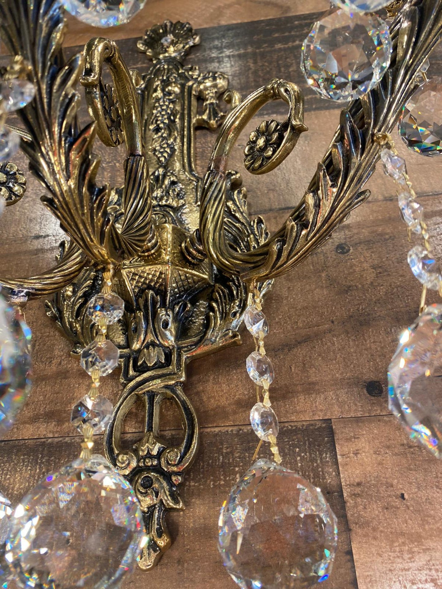 Handmade Italian Brass Crystal Wall Lamp, Classic Traditional Design