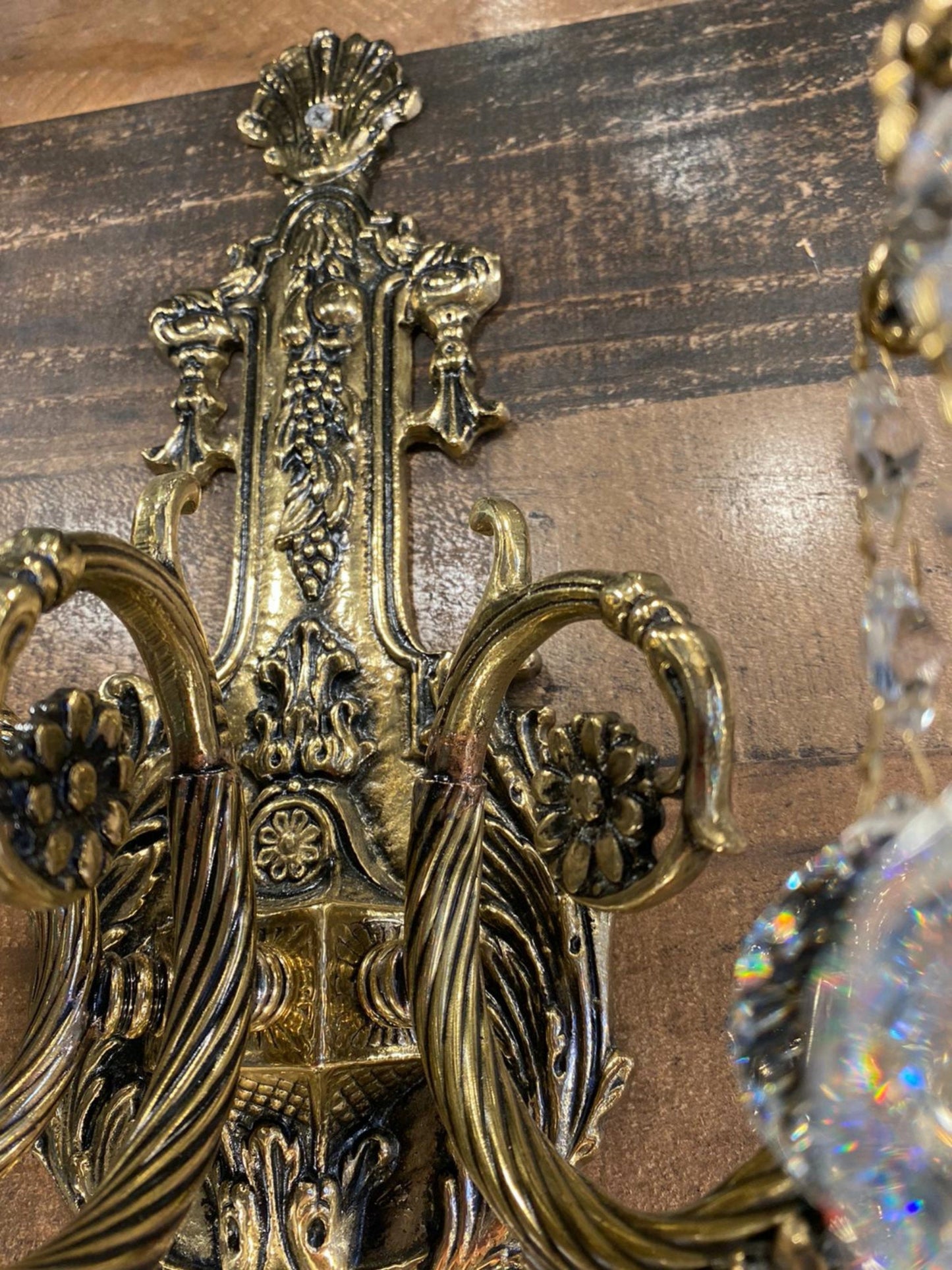 Handmade Italian Brass Crystal Wall Lamp, Classic Traditional Design
