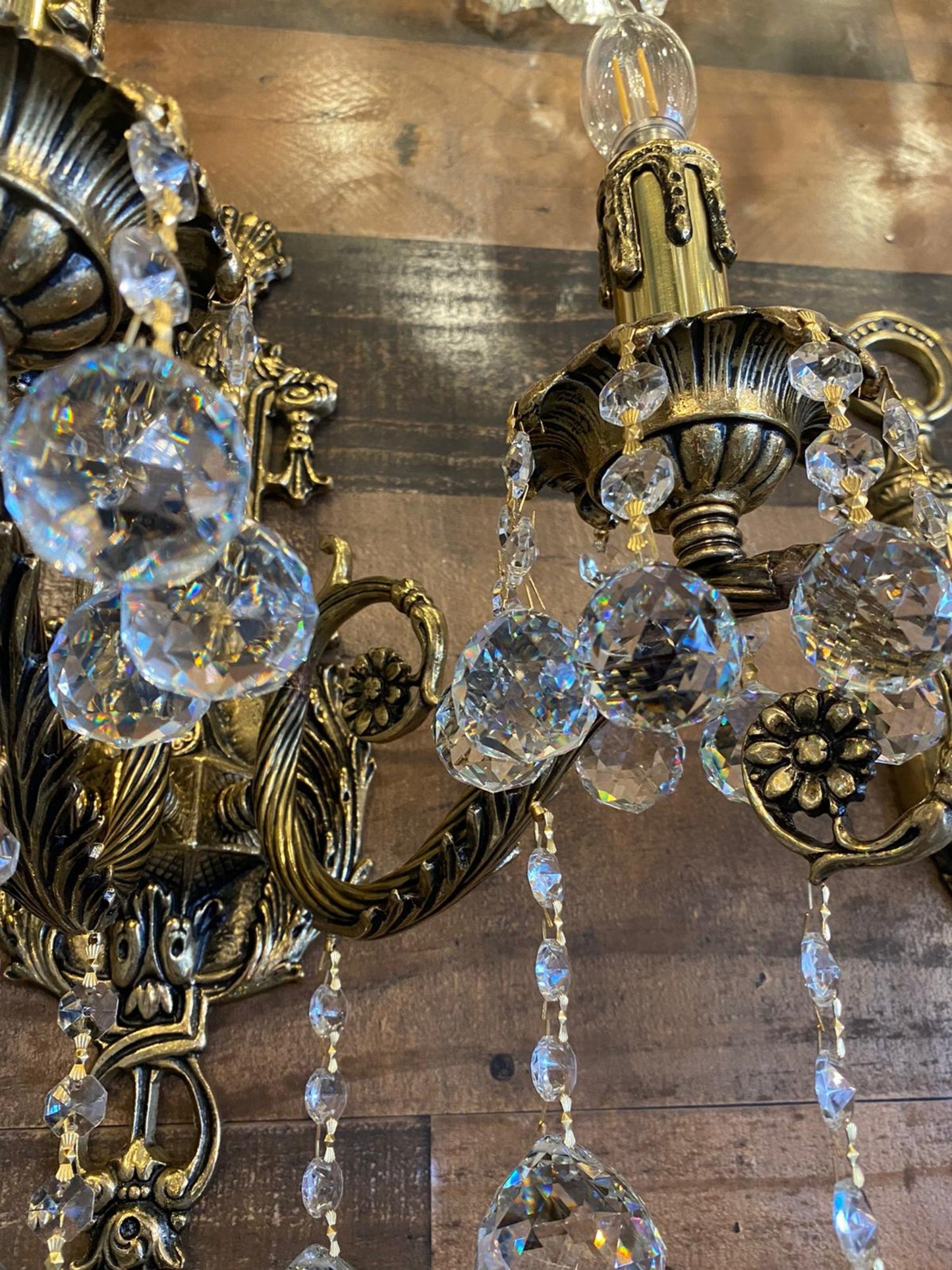 Handmade Italian Brass Crystal Wall Lamp, Classic Traditional Design