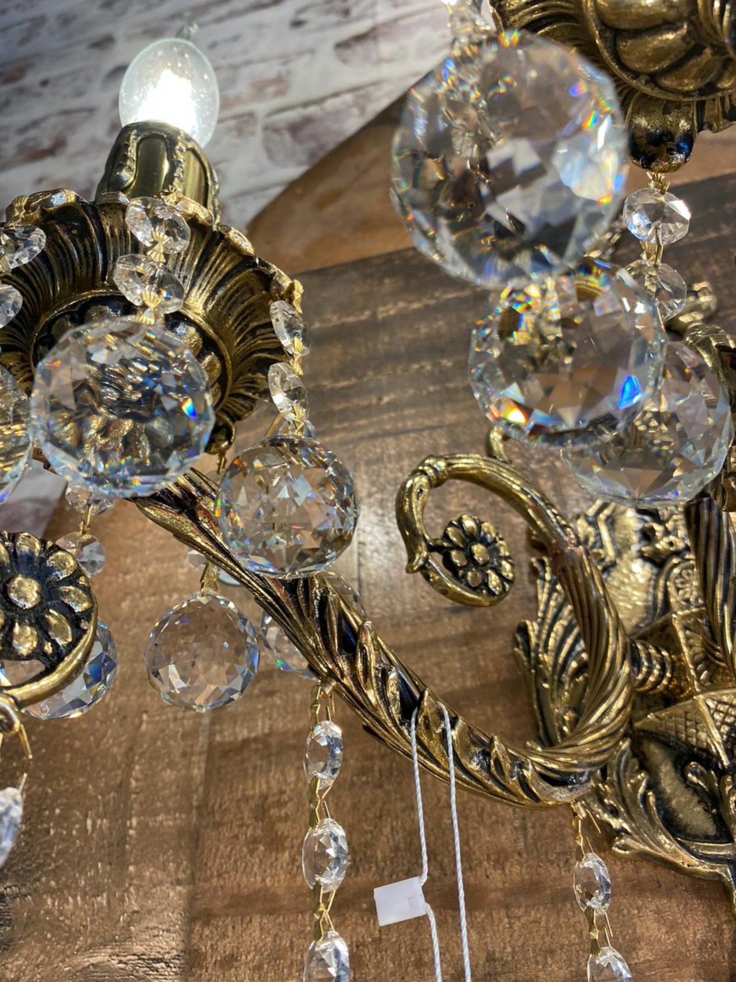 Handmade Italian Brass Crystal Wall Lamp, Classic Traditional Design