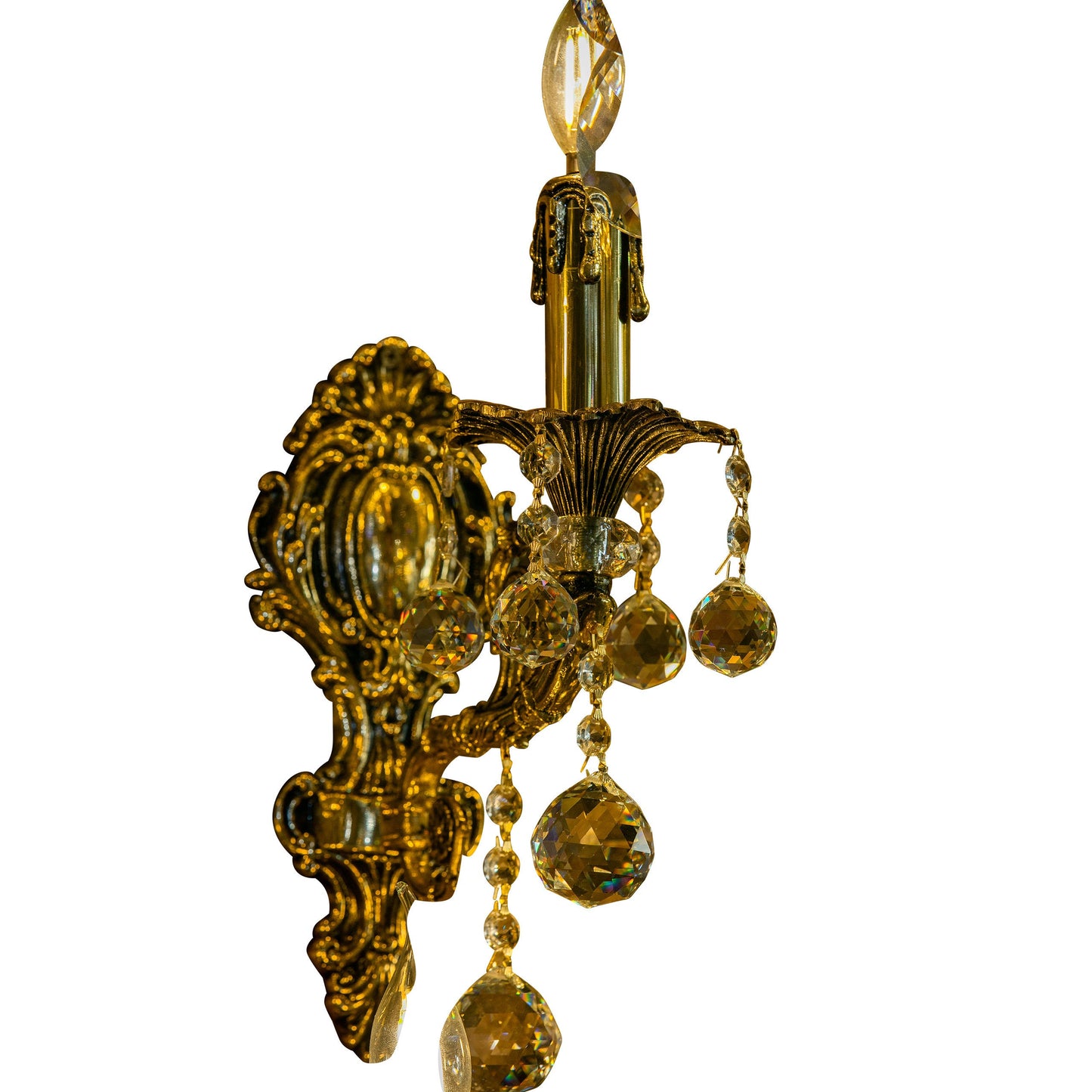 Traditional Italian Handmade Brass Wall Sconce with Crystal Accents