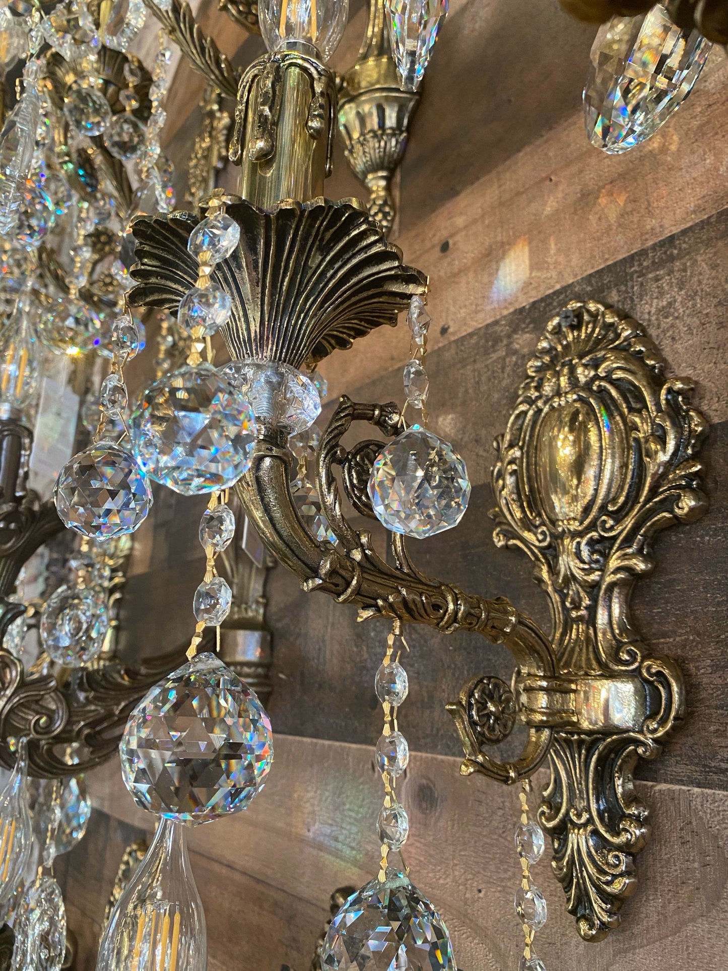 Traditional Italian Handmade Brass Wall Sconce with Crystal Accents