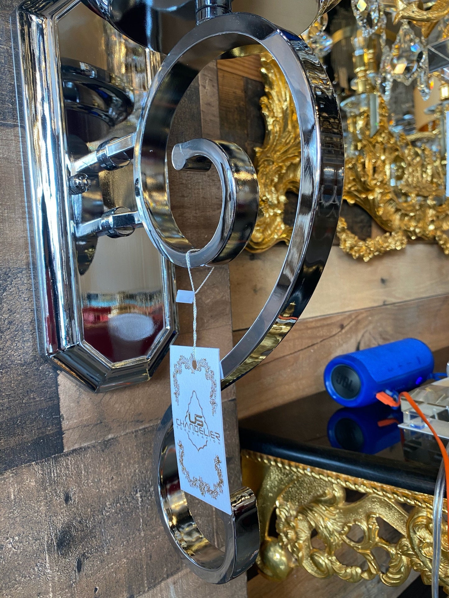 Modern Chrome Wall Sconce with Marble Stone and Glass Shade