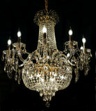 Luxury gold crystal chandelier with empire silhouette and candle-style lights.