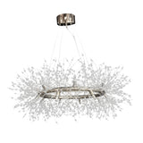Starburst chrome chandelier creating radiant light display