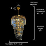 Gold tiered crystal chandelier dimensions with adjustable chain