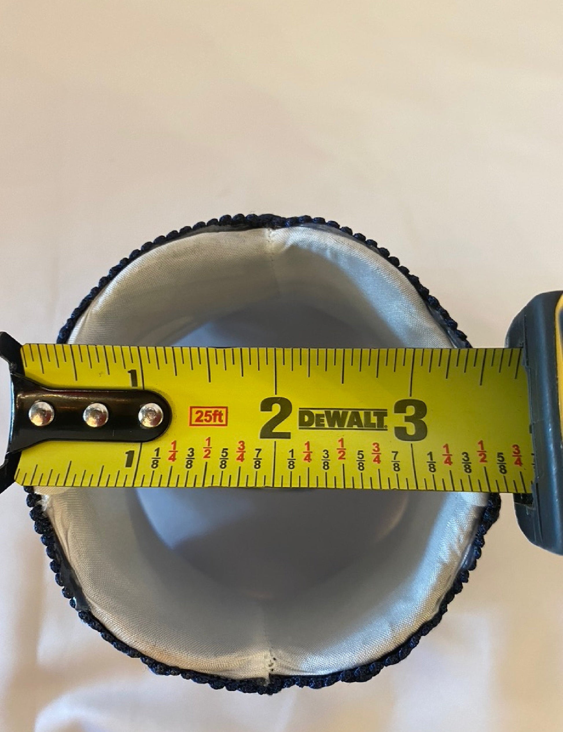 Top diameter measurement of navy blue fabric lamp shade