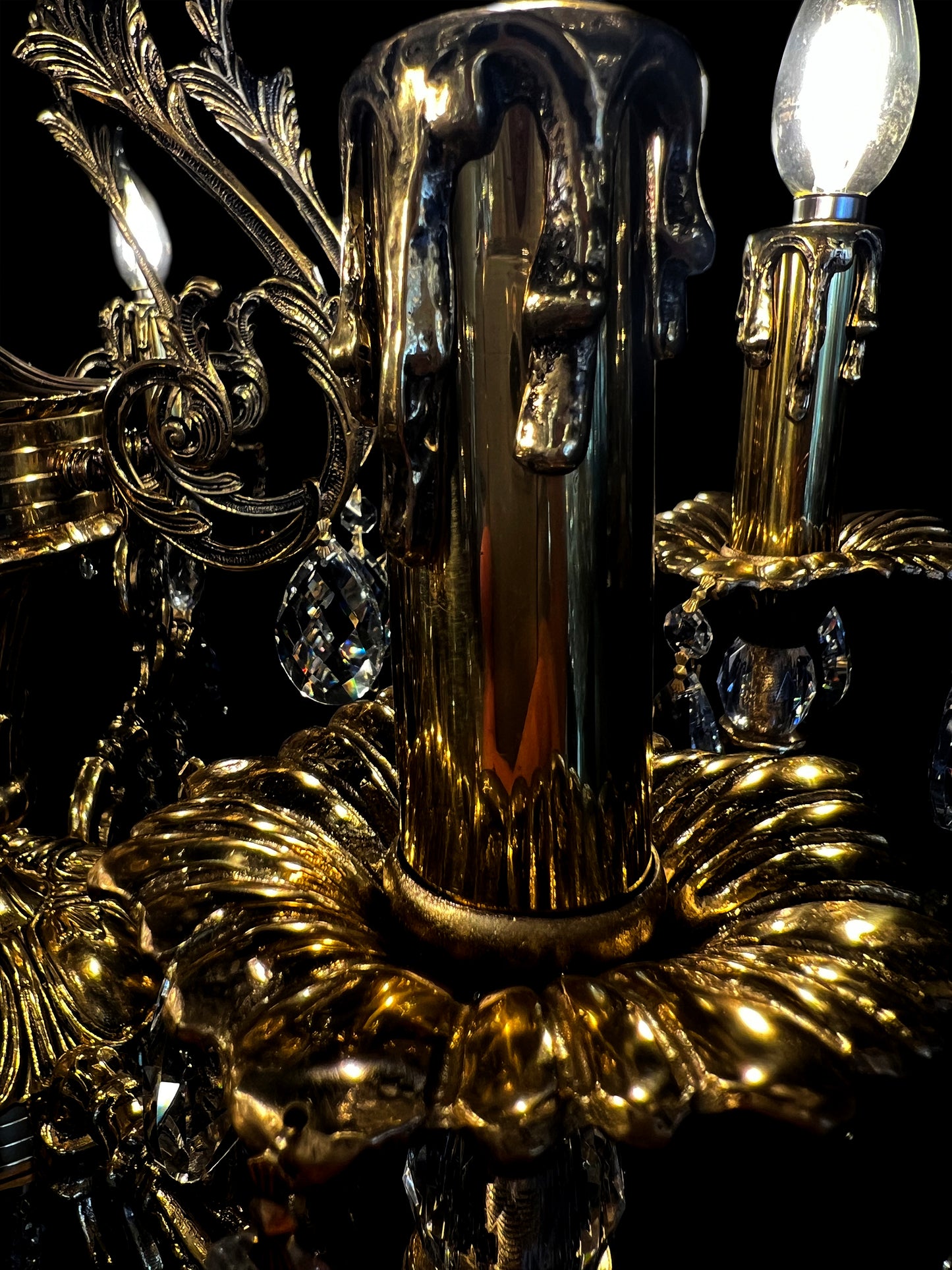 Italian Brass Crystal Chandelier Vintage Handcrafted Elegance