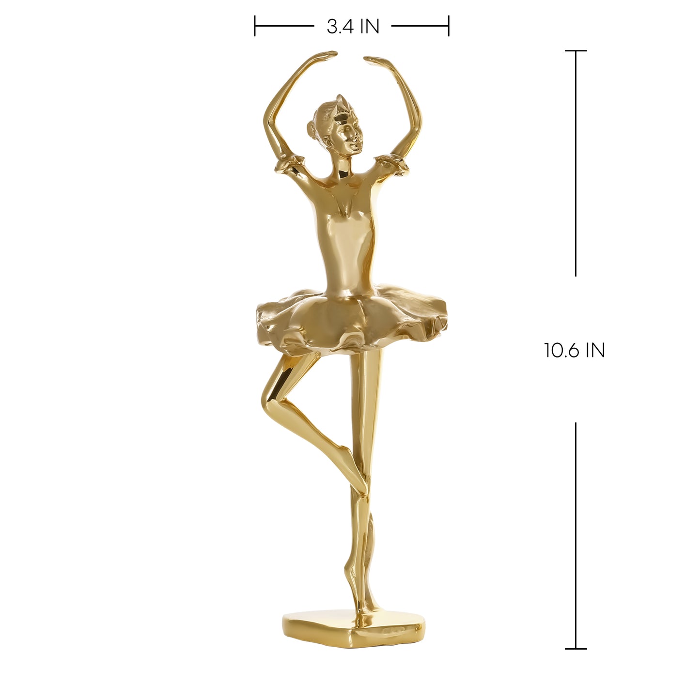 Italian solid brass ballerina sculpture with detailed proportions and dimensions