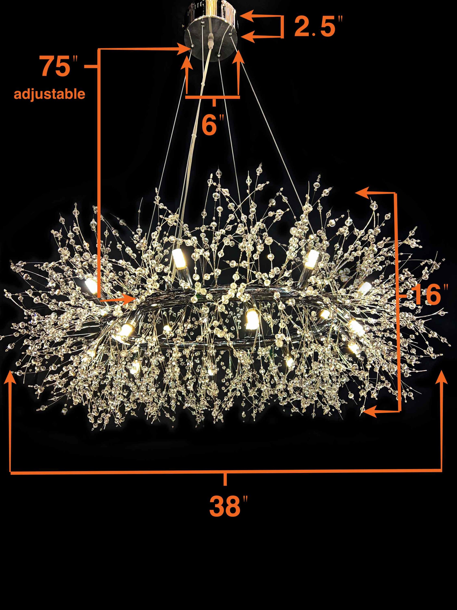 Size and dimensions of modern starburst crystal chandelier