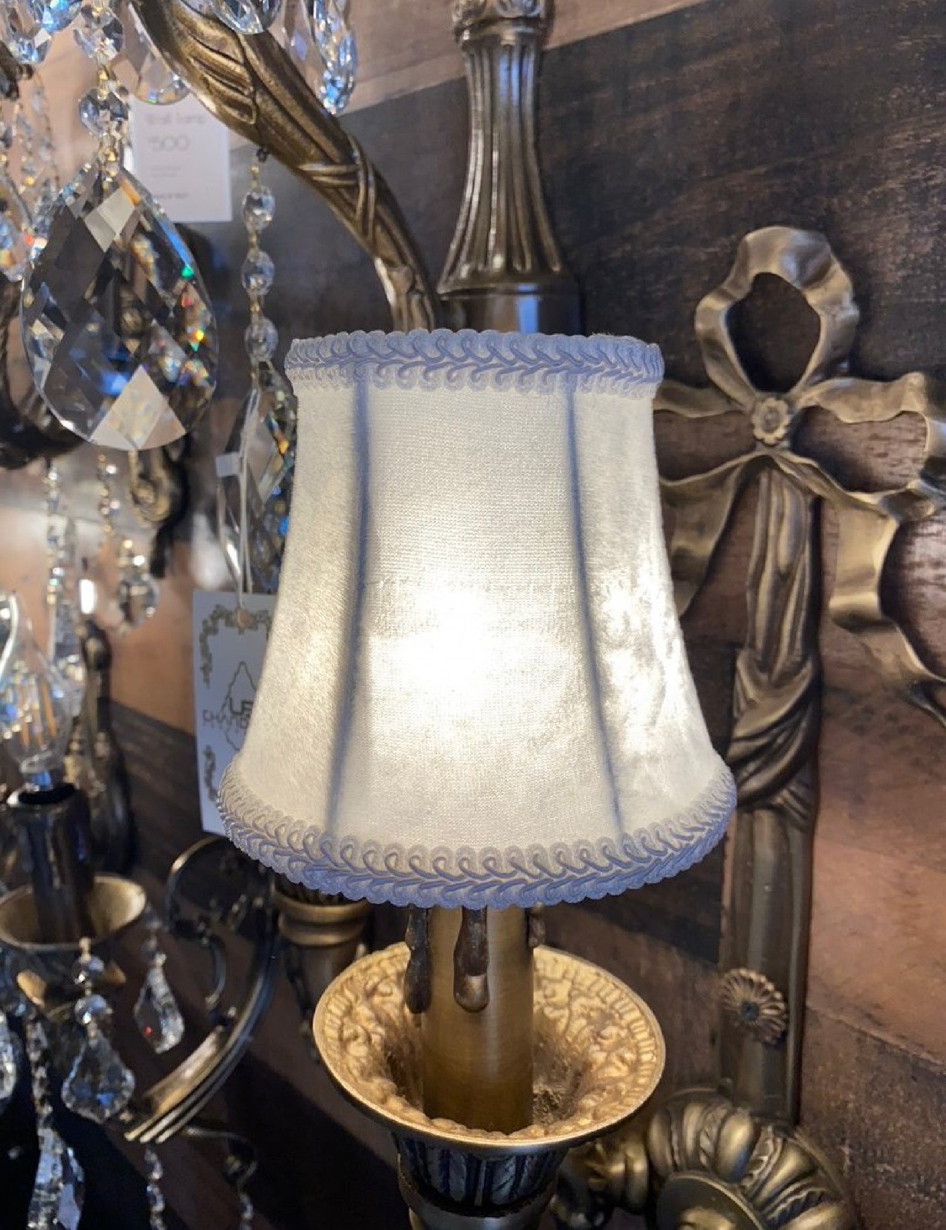 White velvet fabric lamp shade with soft warm glow